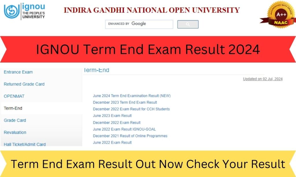 IGNOU Term End Exam Result 2024