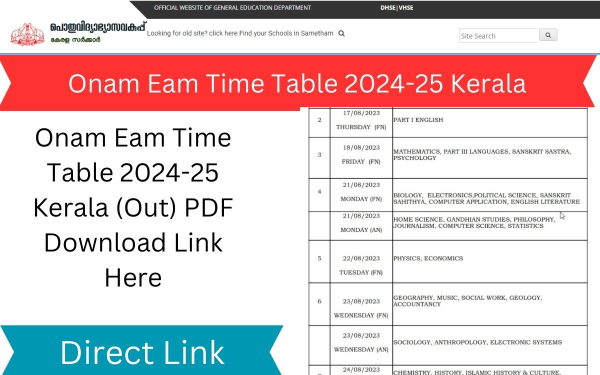 Onam Eam Time Table 2024-25 Kerala (Out) PDF Download Link Here